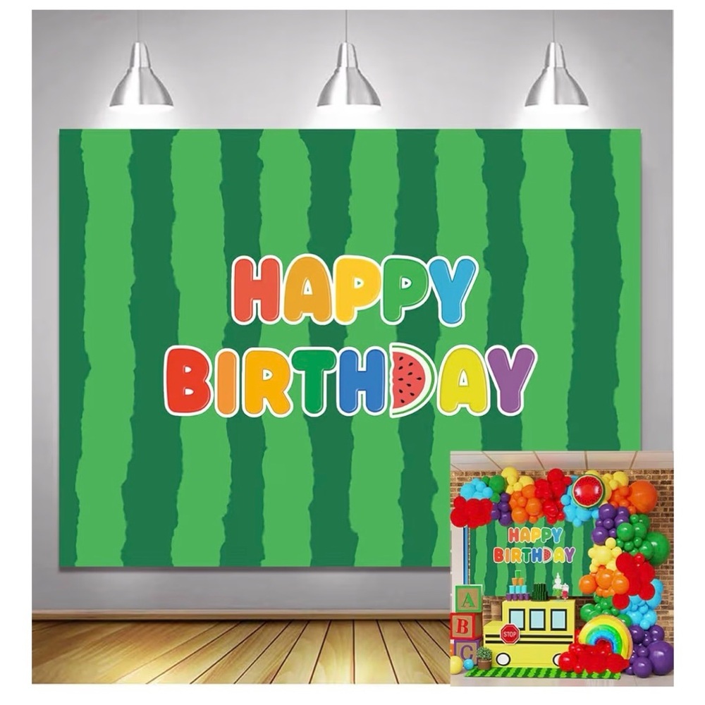Coco Melon Happy Birthday Backdrop #4,Watermelon Theme Party